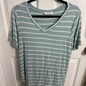 Zenana Outfitters Sage & White Striped V-Neck Tee